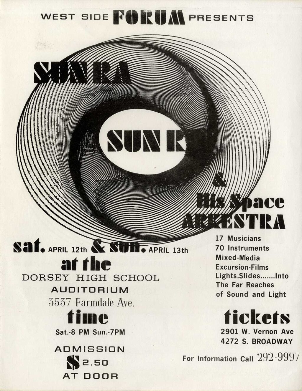 SUN RA West Side Forum Presents Sun Ra & his Space Arkestra Los Angeles [1969]