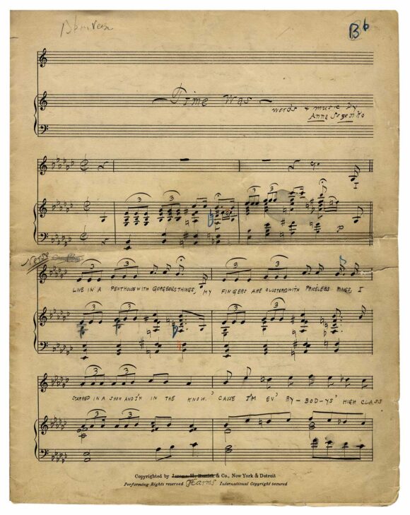 ANNA SOSENKO [ca. 1933] Handwritten music score for "Time Was"