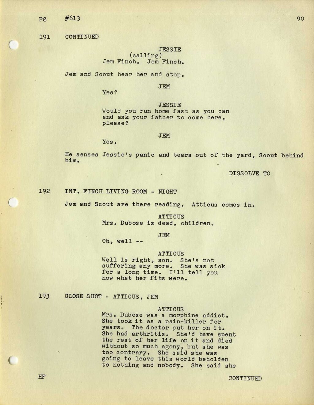 TO KILL A MOCKINGBIRD (Oct 3, 1961) First Draft screenplay by Horton Foote - Image 3