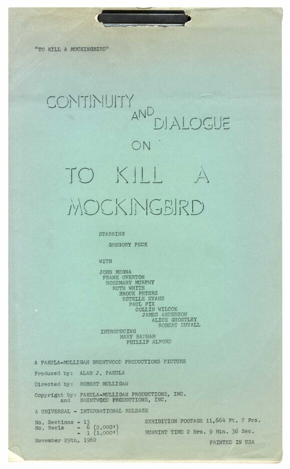 TO KILL A MOCKINGBIRD (1962) Continuity and Dialogue, Nov 29, 1962