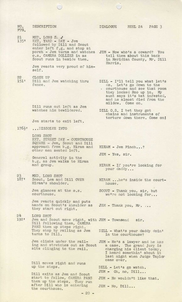 TO KILL A MOCKINGBIRD (1962) Continuity and Dialogue, Nov 29, 1962