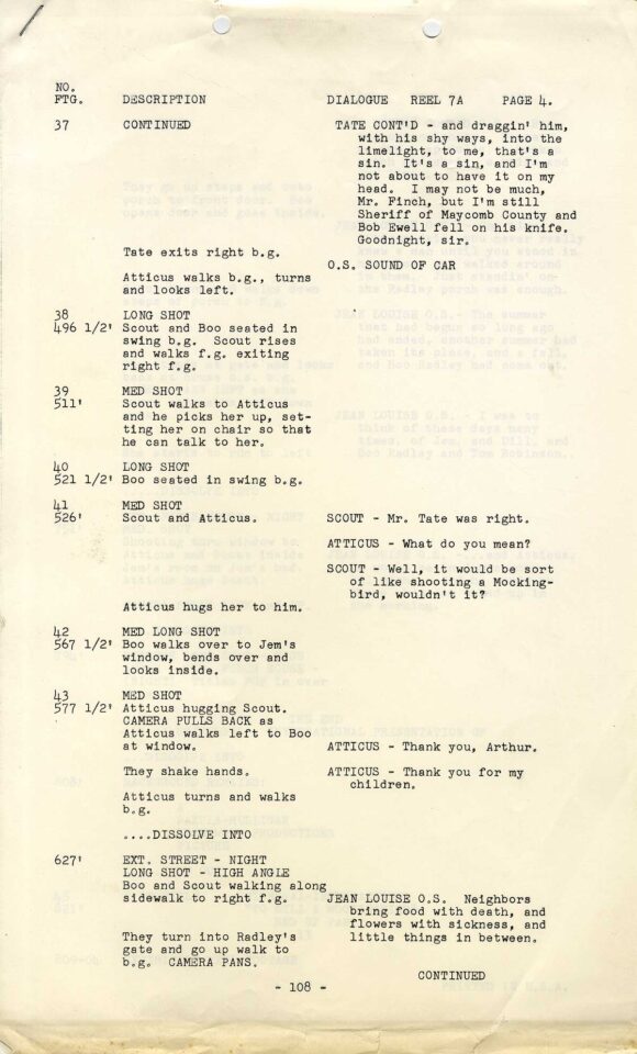 TO KILL A MOCKINGBIRD (1962) Continuity and Dialogue, Nov 29, 1962