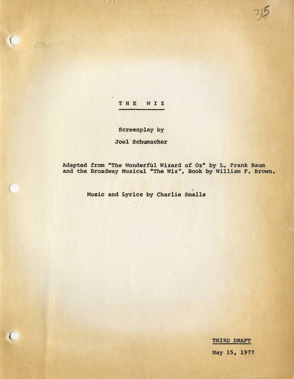 WIZ, THE (1978) Third draft screenplay dated May 15, 1977