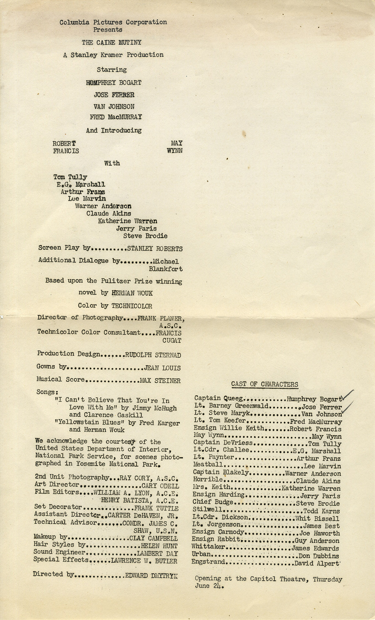 CAINE MUTINY, THE (1954) Final Draft screenplay by Stanley Roberts ...