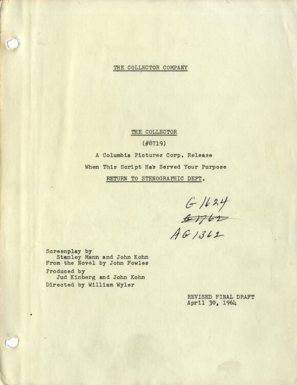 COLLECTOR, THE (Apr 30, 1964) Revised Final Draft screenplay by Stanley Mann & John Kohn - Image 2