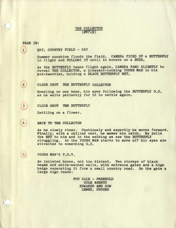 COLLECTOR, THE (Apr 30, 1964) Revised Final Draft screenplay by Stanley Mann & John Kohn - Image 3