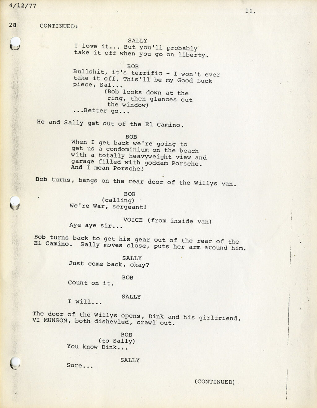 COMING HOME (1978) Final Draft screenplay by Waldo Salt & Robert C. Jones, Feb 1978