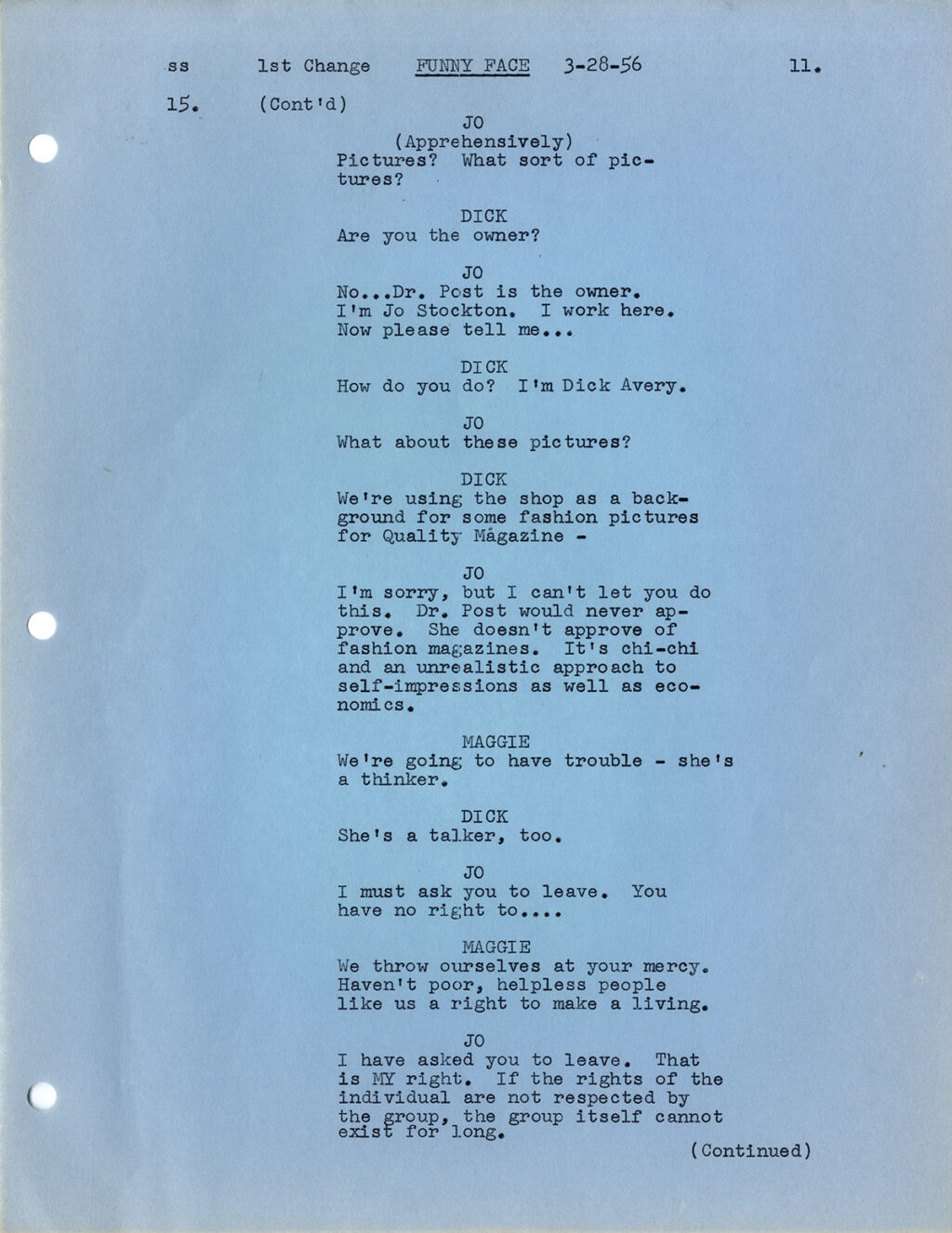 FUNNY FACE (1957) Revised FInal Draft screenplay dated Mar 21, 1956