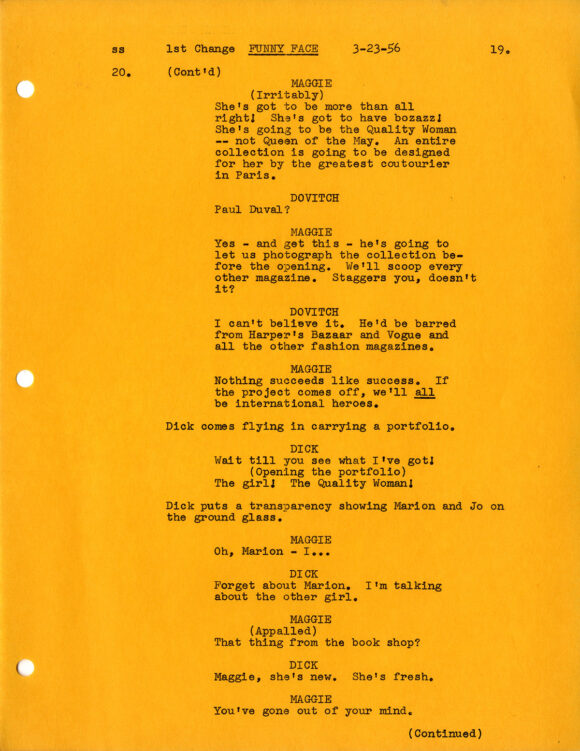 FUNNY FACE (1957) Revised FInal Draft screenplay dated Mar 21, 1956