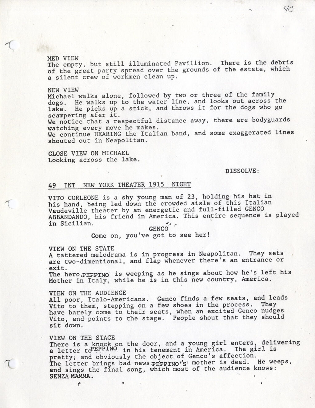 GODFATHER: PART II, THE (1974) First Draft screenplay prepared Jul 4th 1973 [by] F.F. [Francis Ford] Coppola