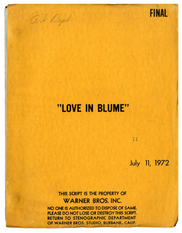 BLUME IN LOVE [under working title: LOVE IN BLUME] (1973) Script by Paul Mazursky, 1972