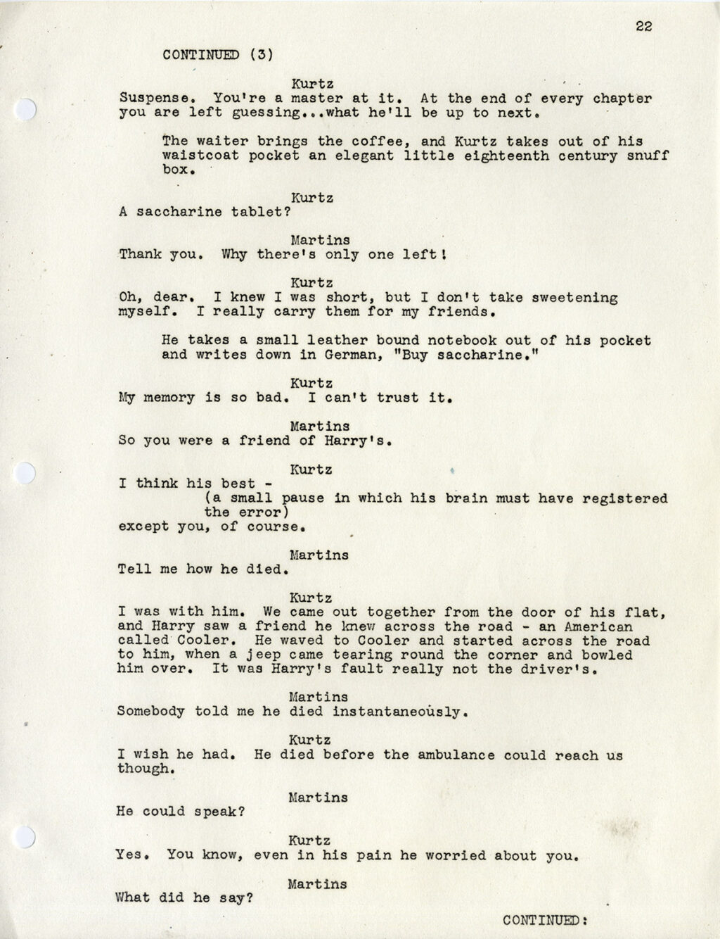 THIRD MAN, THE (1949) Second Draft script, Jul 19, 1948 by Graham Greene - Image 3