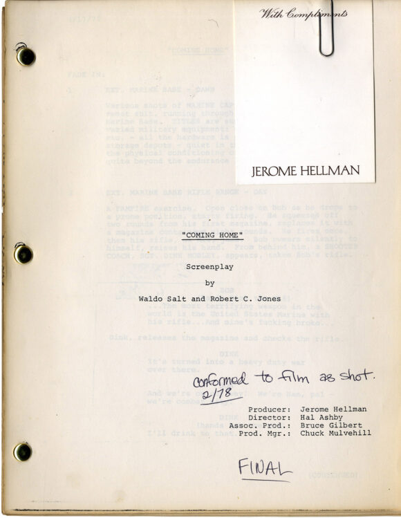 COMING HOME (1978) Final Draft screenplay by Waldo Salt & Robert C. Jones, Feb 1978