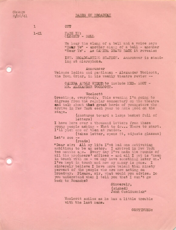 BABES ON BROADWAY (1941) Film script by Fred Finklehoffe, Elaine Ryan dated May 21, 1941 - Image 3