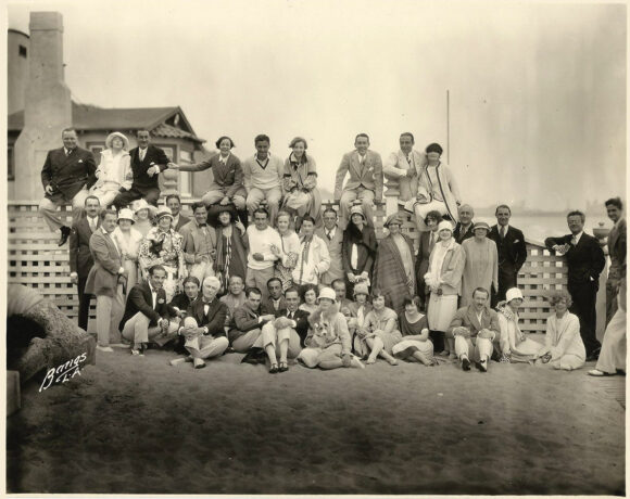 HOLLYWOOD STARS AT SANTA MONICA BEACH (1926) Richard Barthelmess, Rudy Valentino, Fatty Arbuckle