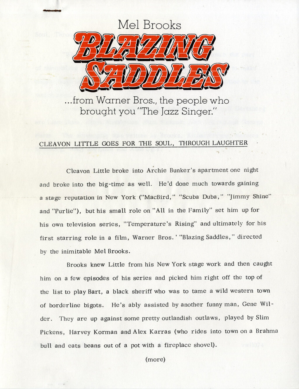 BLAZING SADDLES (1974) Press kit - Image 3