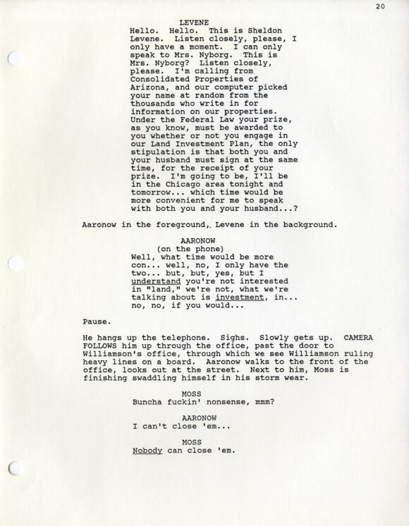 GLENGARRY GLEN ROSS (1992) First draft screenplay by David Mamet - Image 3