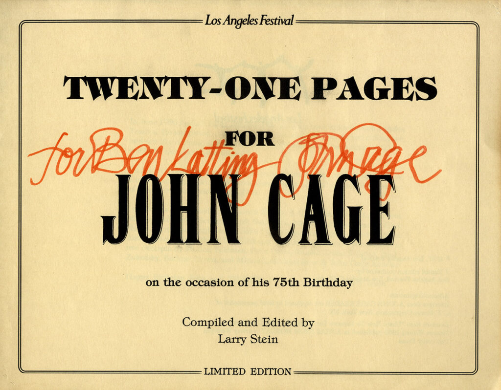 TWENTY-ONE PAGES FOR JOHN CAGE (1987) Program