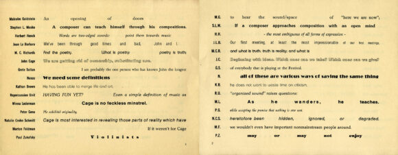 TWENTY-ONE PAGES FOR JOHN CAGE (1987) Program