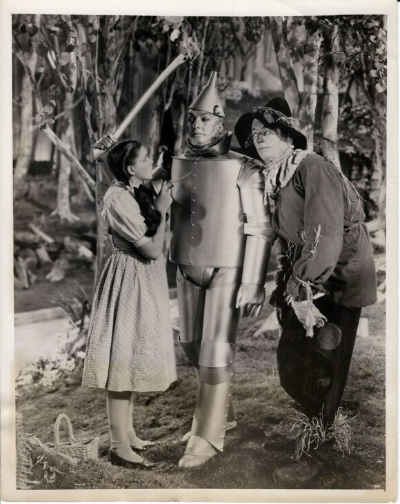 WIZARD OF OZ, THE (1939) Judy Garland and Ray Bolger meet Jack Haley