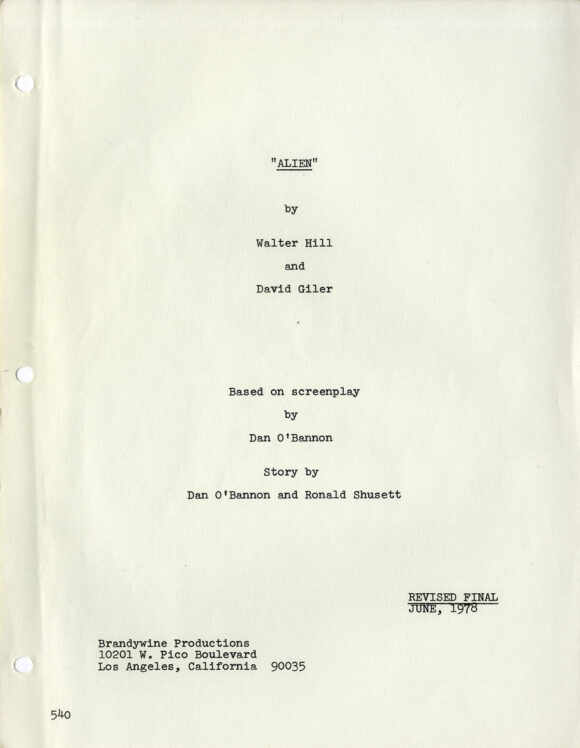 ALIEN (Jun 1978) "Revised Final" Draft by Walter Hill and David Giler - Image 2