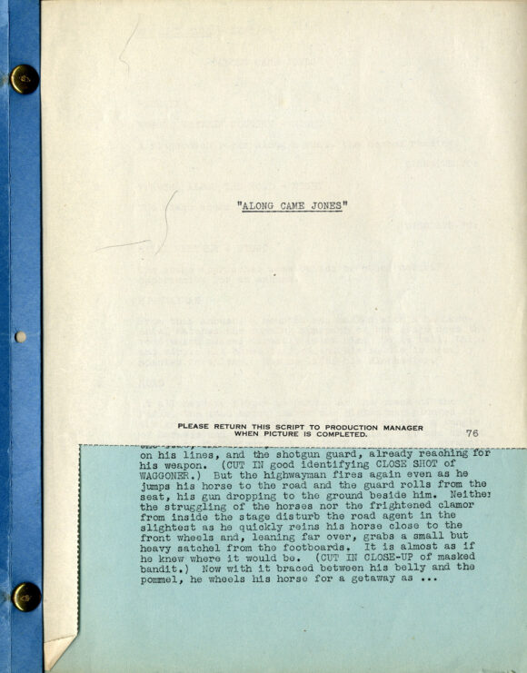 ALONG CAME JONES (Oct 30, 1944) Film script by Nunnally Johnson, adapted from novel by Alan Le May - Image 2