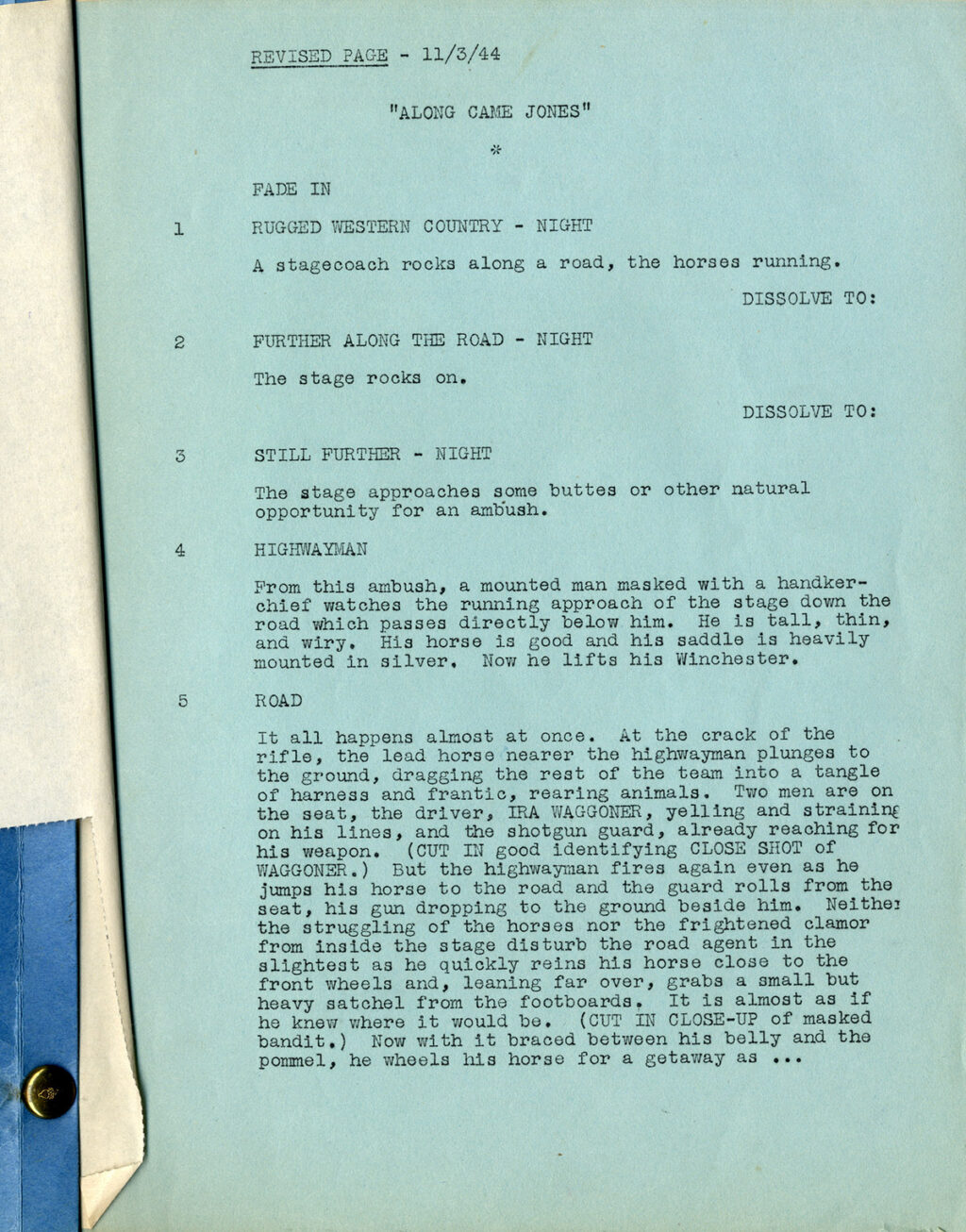 ALONG CAME JONES (Oct 30, 1944) Film script by Nunnally Johnson, adapted from novel by Alan Le May - Image 3