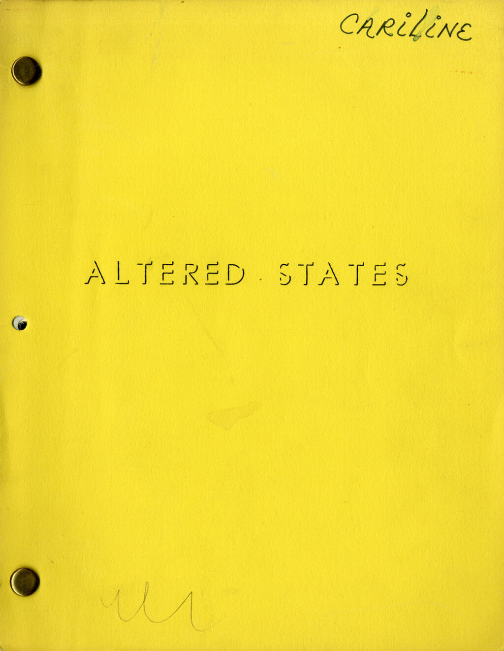 ALTERED STATES (Feb 1, 1979) Film script by Paddy Chayevksy as Sidney Aaron