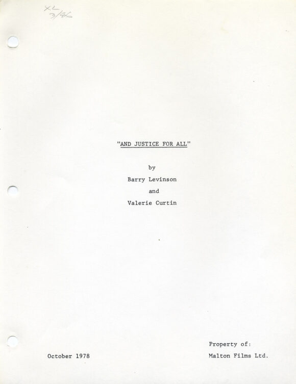 AND JUSTICE FOR ALL (Oct 1978) Film script by Valerie Curtin and Barry Levinson - Image 2