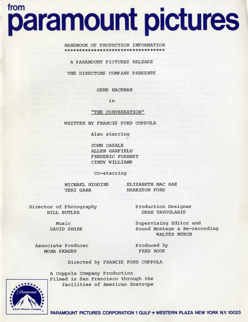 CONVERSATION, THE (1974) Press kit - Image 7