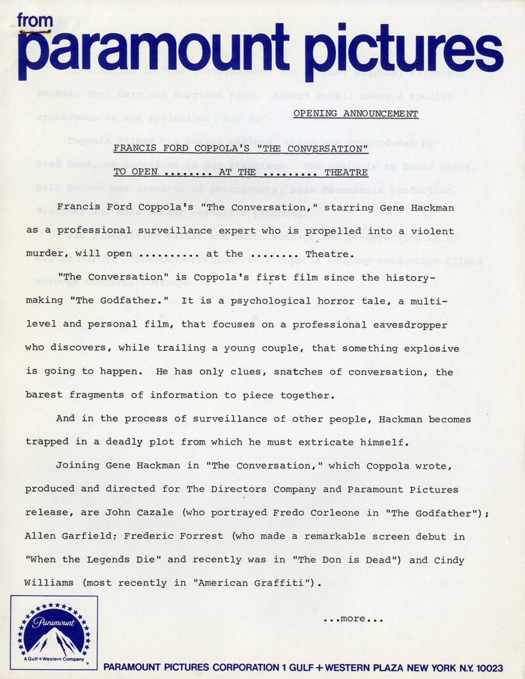 CONVERSATION, THE (1974) Press kit - Image 8