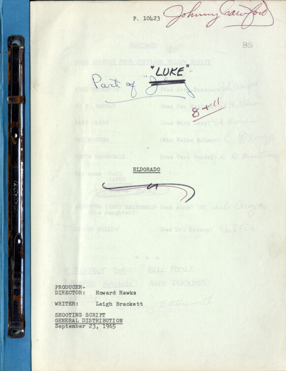 EL DORADO (under working title: ELDORADO] (Sep 23, 1965) Shooting script general distribution by Leigh Brackett - Image 2