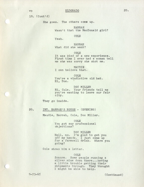 EL DORADO (under working title: ELDORADO] (Sep 23, 1965) Shooting script general distribution by Leigh Brackett - Image 3