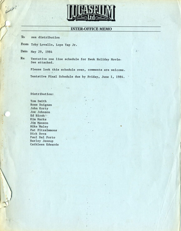 EWOK ADVENTURE, THE [under working title: EWOK MOVIE] (May 22, 1984) Final Draft script by Bob Carrau