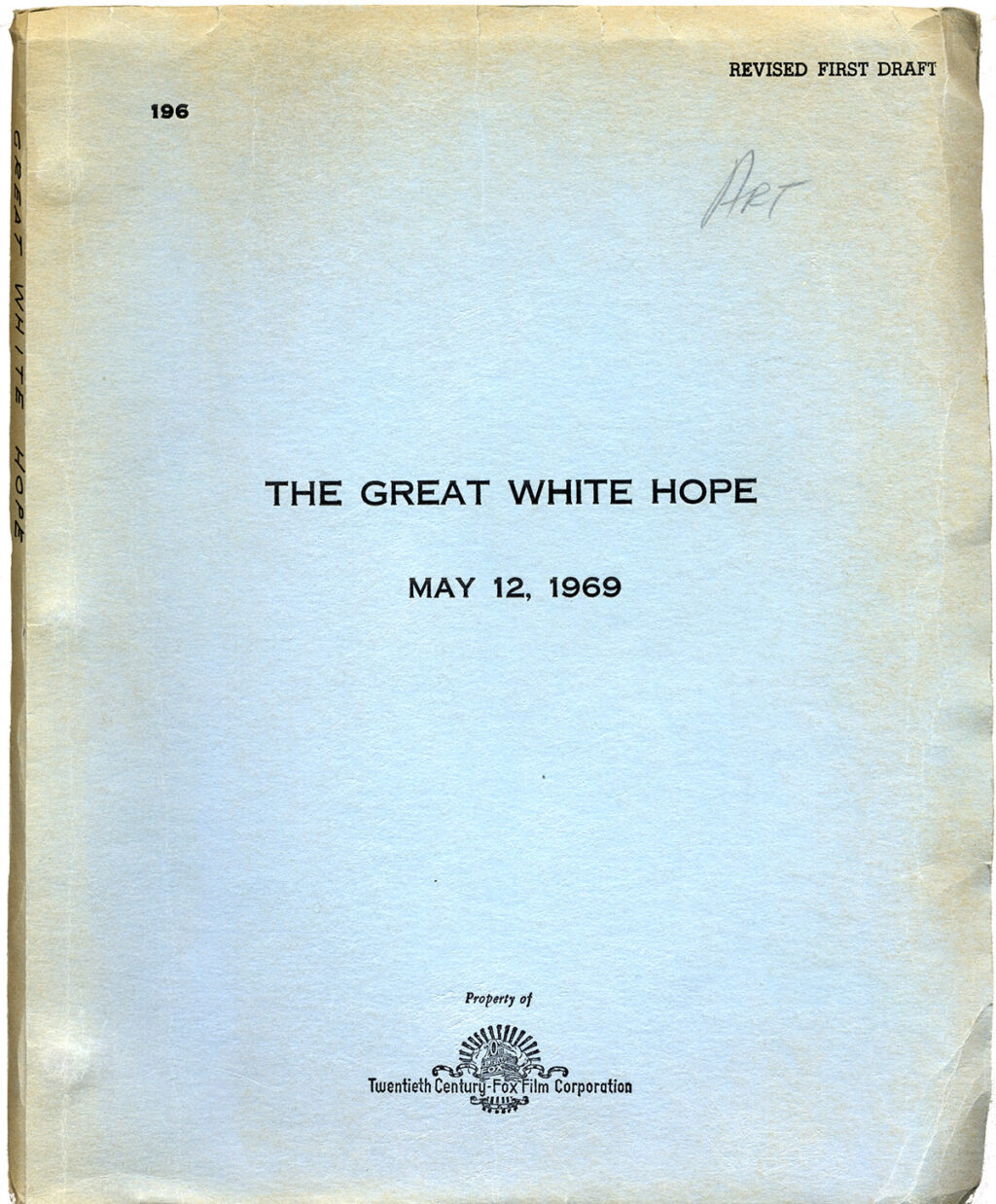 GREAT WHITE HOPE, THE (May 12, 1969) Revised first draft script by Howard Sackler