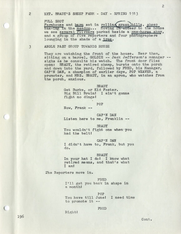 GREAT WHITE HOPE, THE (May 12, 1969) Revised first draft script by Howard Sackler - Image 3