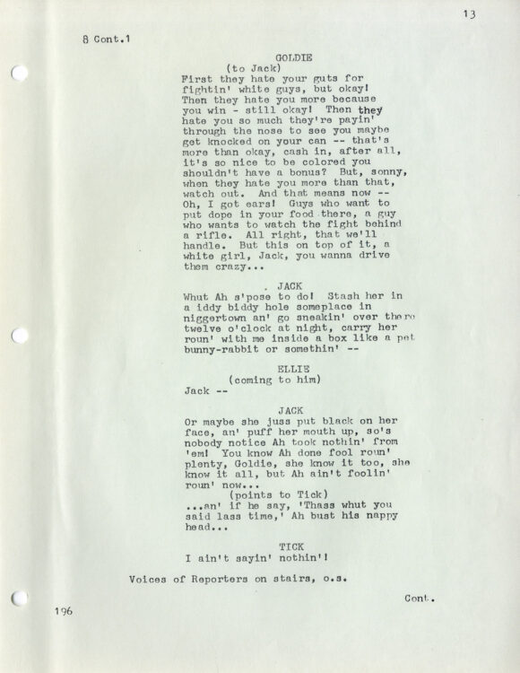 GREAT WHITE HOPE, THE (May 12, 1969) Revised first draft script by Howard Sackler - Image 4