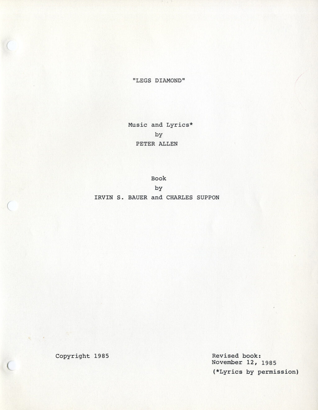 LEGS DIAMOND (Nov 12, 1985) Revised book theatre script - Image 3