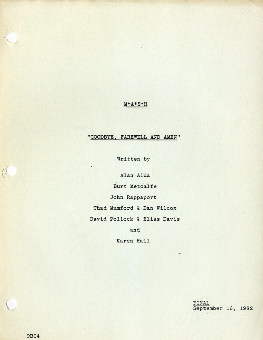 M*A*S*H "GOODBYE, FAREWELL AND AMEN" (Sep 16, 1982) Final TV script - Image 2