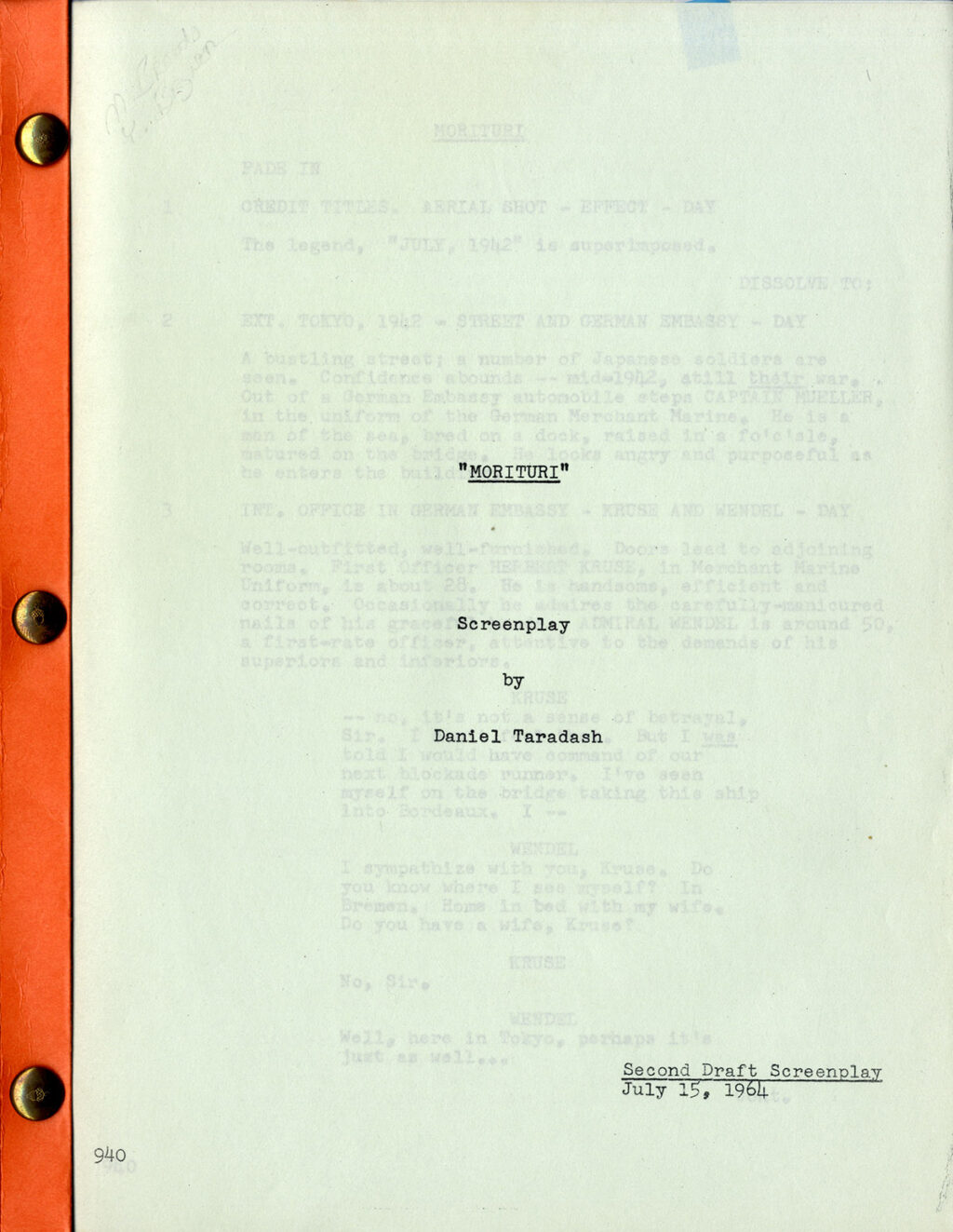 MORITURI (Jul 15, 1964) Second Draft screenplay by Daniel Taradash - Image 2