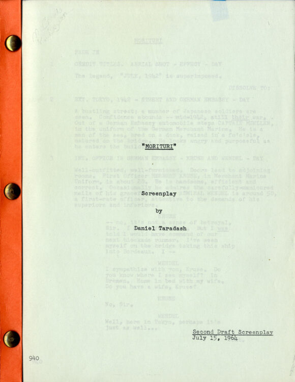 MORITURI (Jul 15, 1964) Second Draft screenplay by Daniel Taradash - Image 2