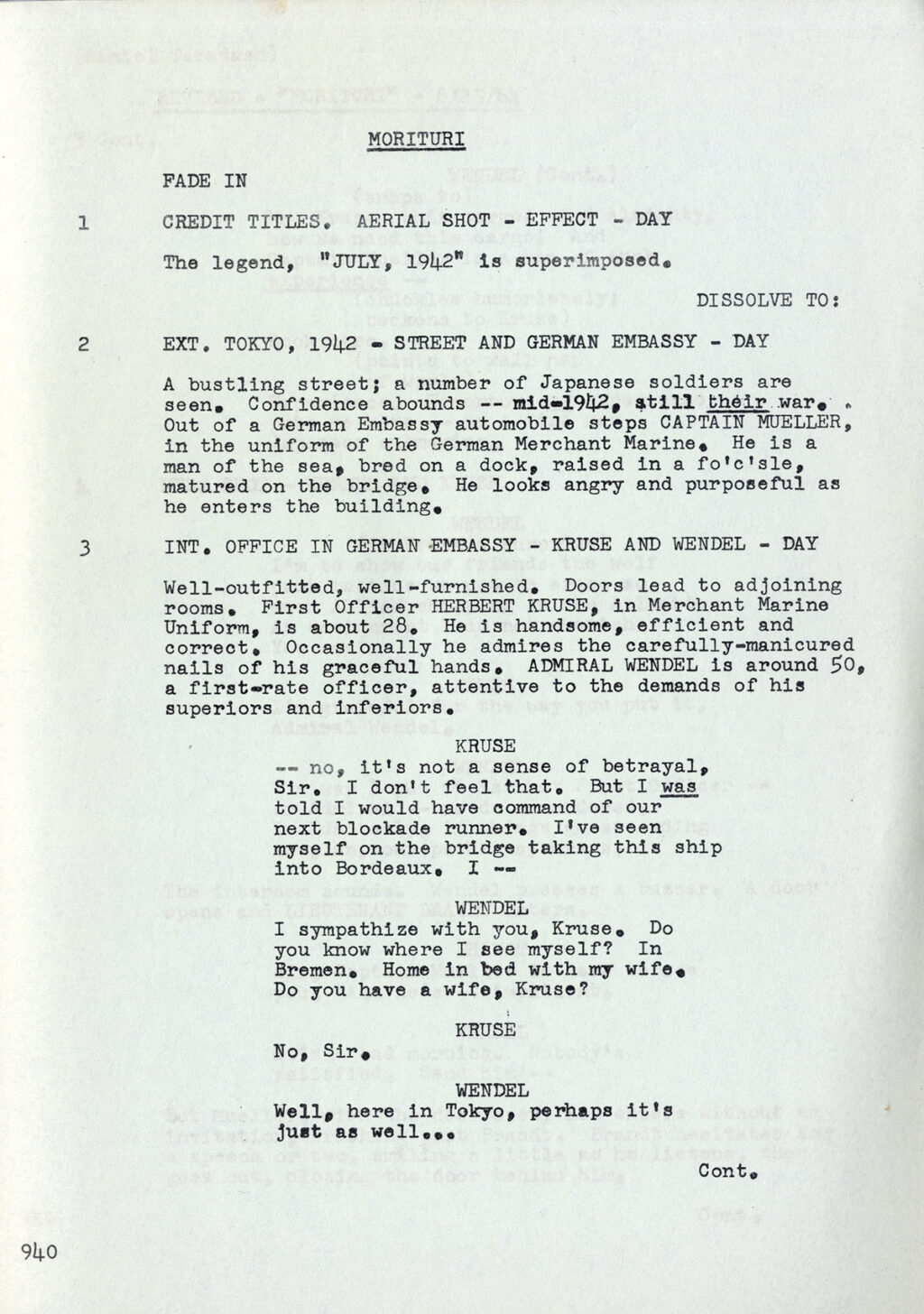 MORITURI (Jul 15, 1964) Second Draft screenplay by Daniel Taradash - Image 3