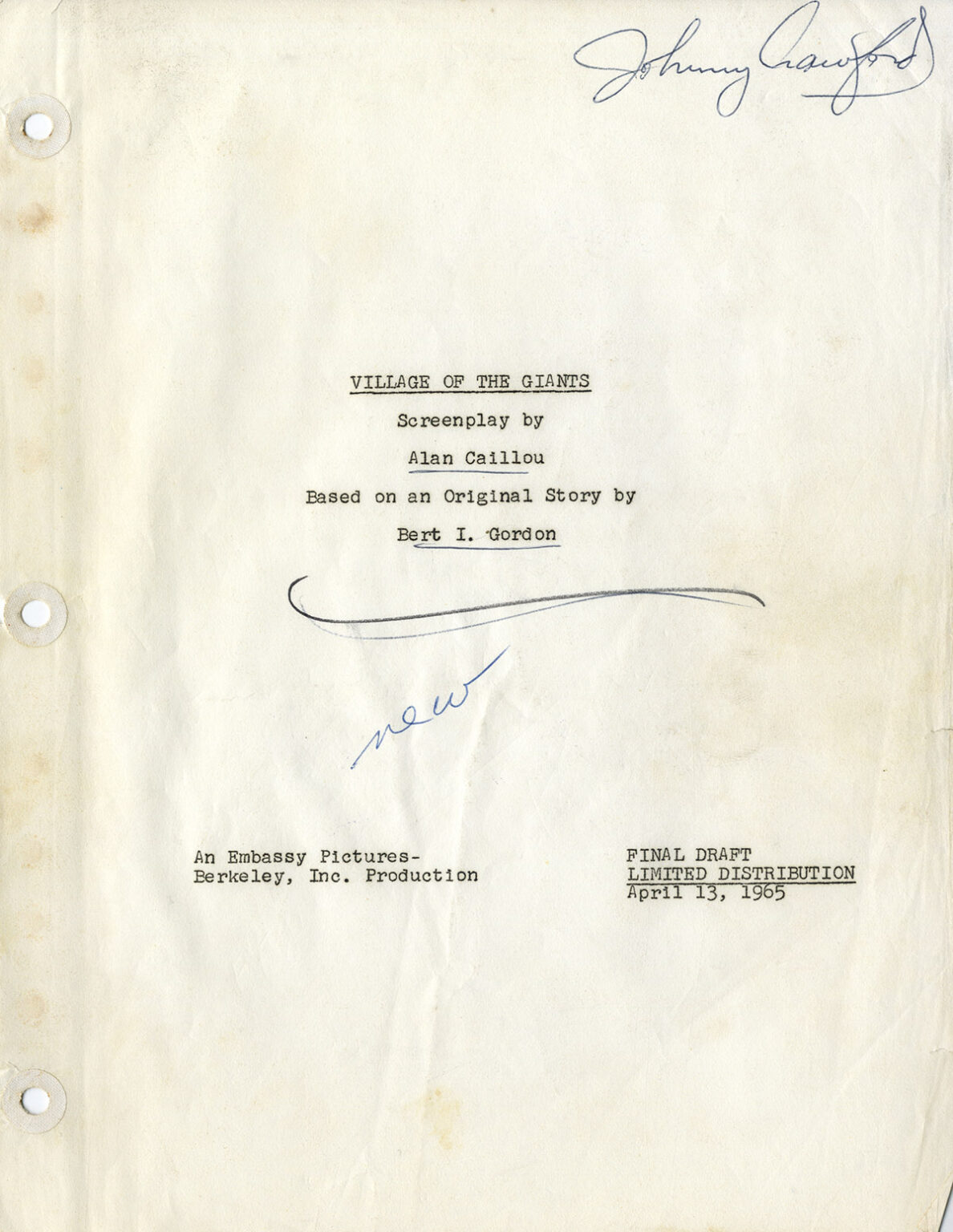 VILLAGE OF THE GIANTS (Apr 13, 1965) Final Draft screenplay by Alan Caillou