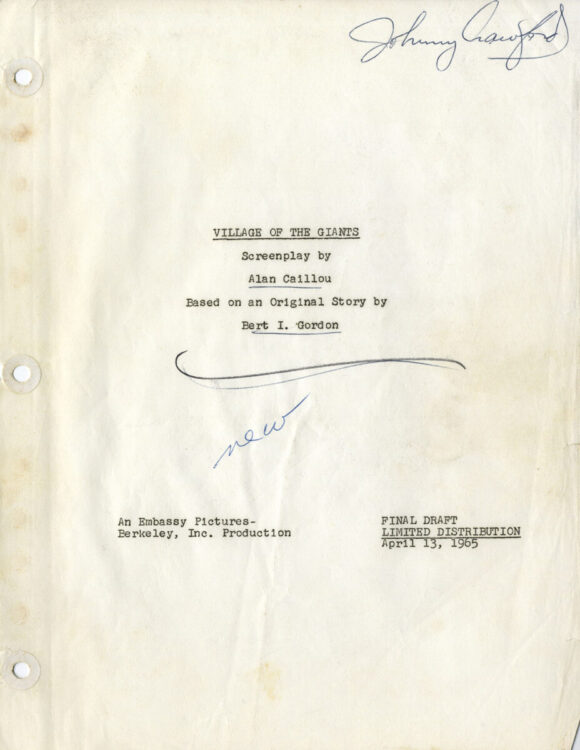 VILLAGE OF THE GIANTS (Apr 13, 1965) Final Draft screenplay by Alan Caillou