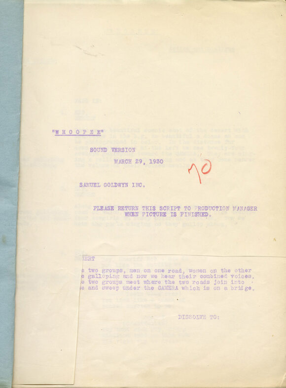 WHOOPEE (Mar 29, 1930) Original shooting script