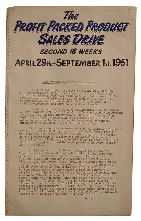 Darryl Zanuck's personally-bound volume of 20th Century Fox sales reports from UK office (1951) - Image 2