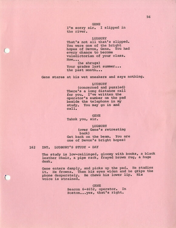 A SEPARATE PEACE (May 1971) Rev Final Draft screenplay by Fred Segal