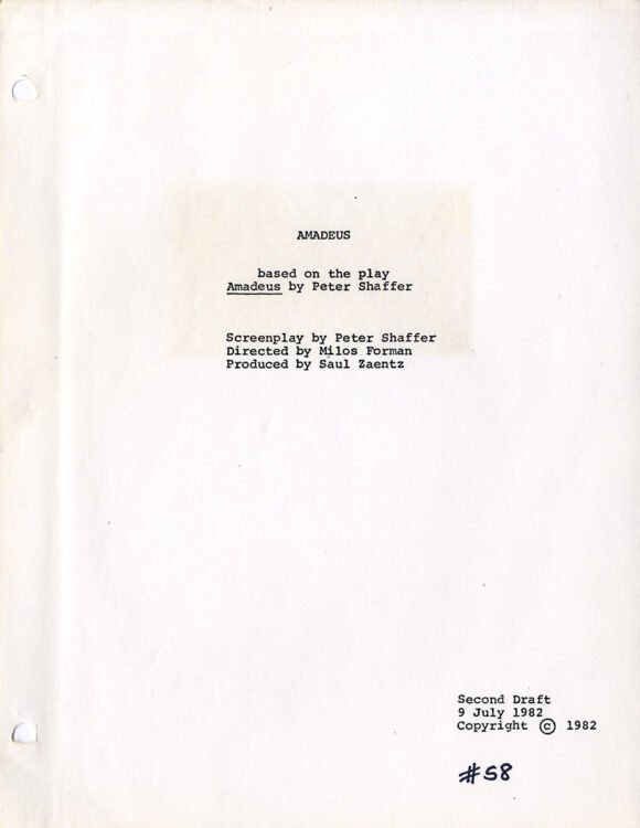 AMADEUS (Jul 9, 1982) Second Draft screenplay by Peter Shaffer