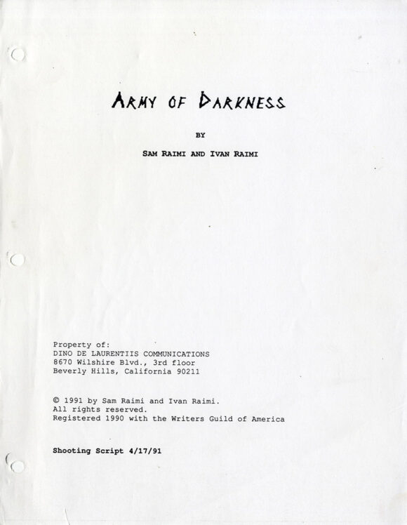 ARMY OF DARKNESS (1991) Two variant film scripts