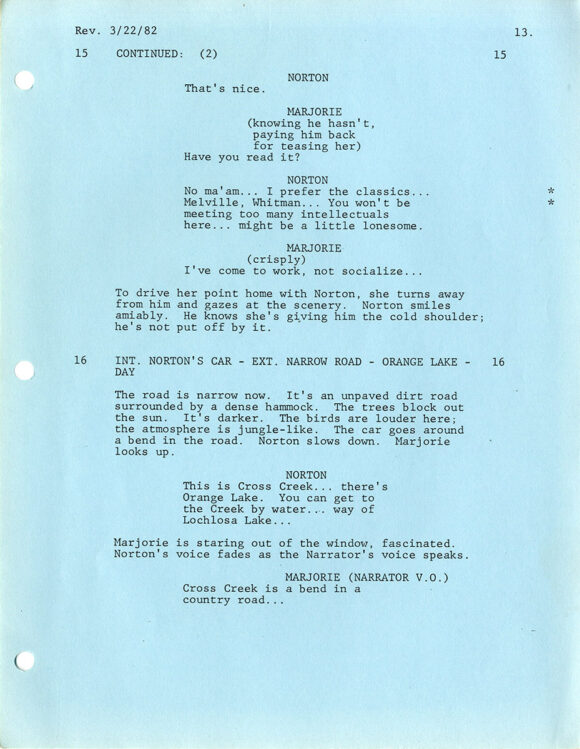 CROSS CREEK (Feb 9, 1982) Rev Final Shooting script by Dalene Young